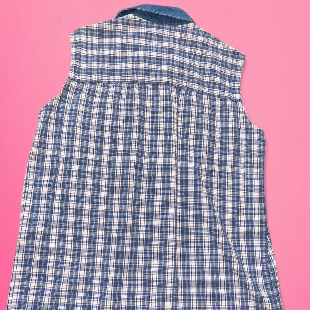 Vintage blue & white plaid button up blouse - Picture 6 of 8